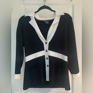 Black And White Etcetera Sweater With Black And White Button Detailing